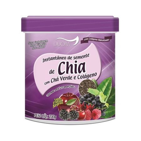 Cha Soluvel com Chia com Cha Verde e Colageno 200g Sabor Frutas Negras Duom - Saúde Pura